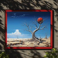 Surreal Desert Landscape with Red Sphere Artistic Poster