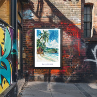 Tropical Beach Serenity: Vibrant Watercolor Travel Poster PosterGoat