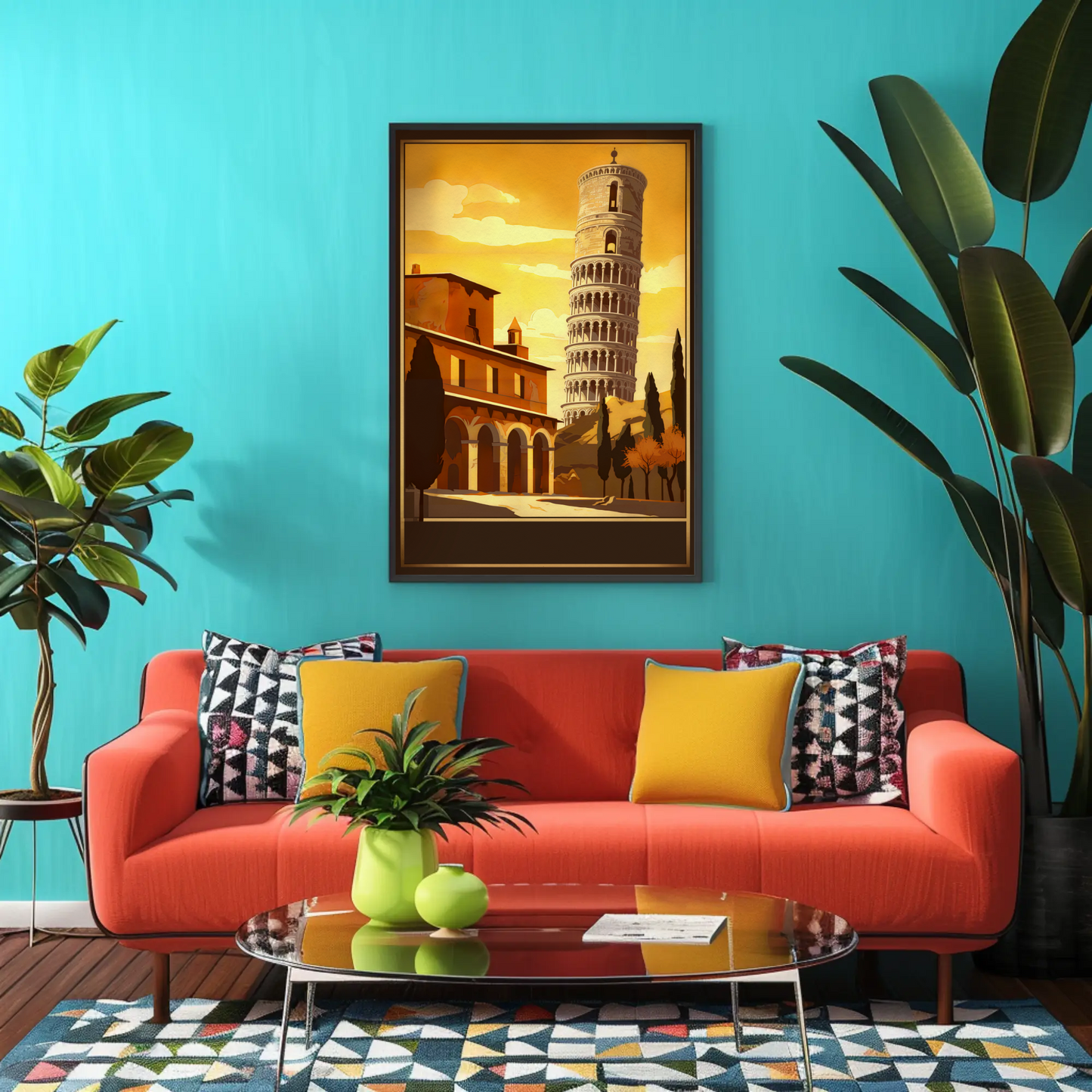 Italy Pisa Leaning Tower Sunset Sky Vintage Travel Poster