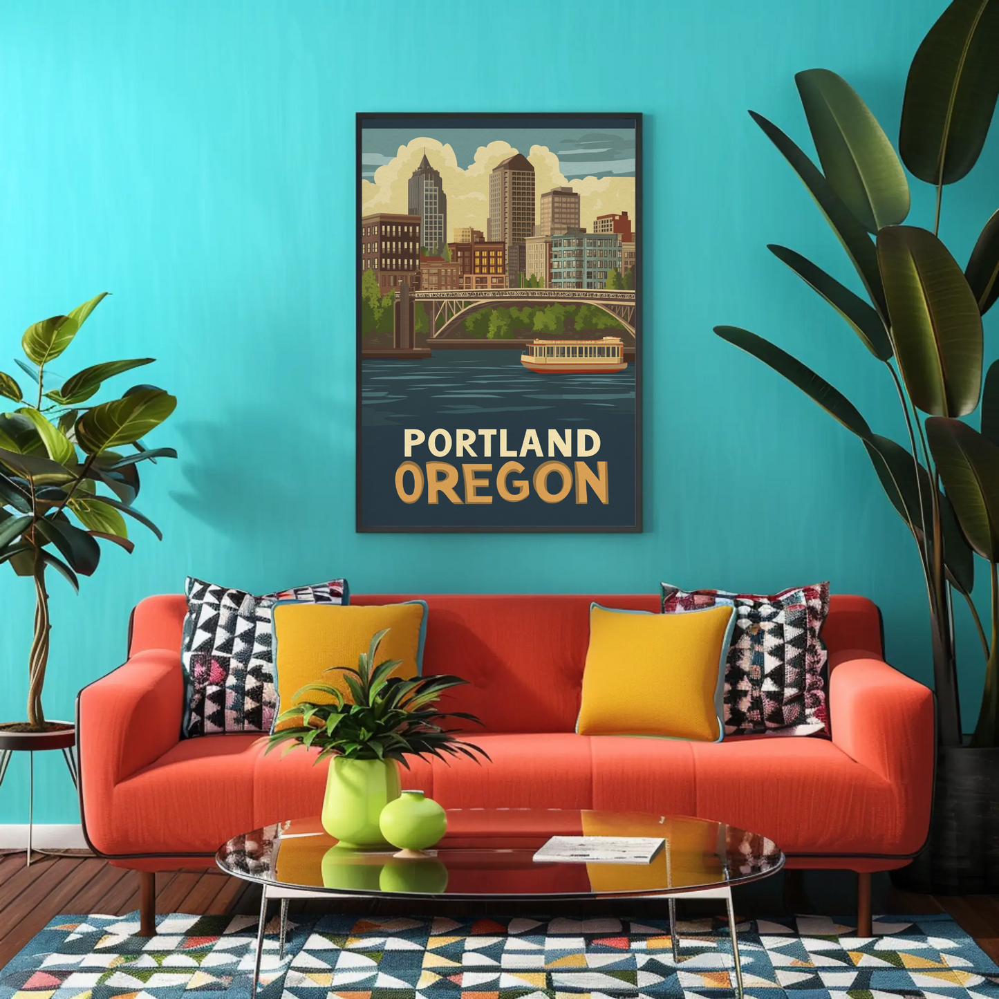 Portland Oregon Cityscape Vintage Poster