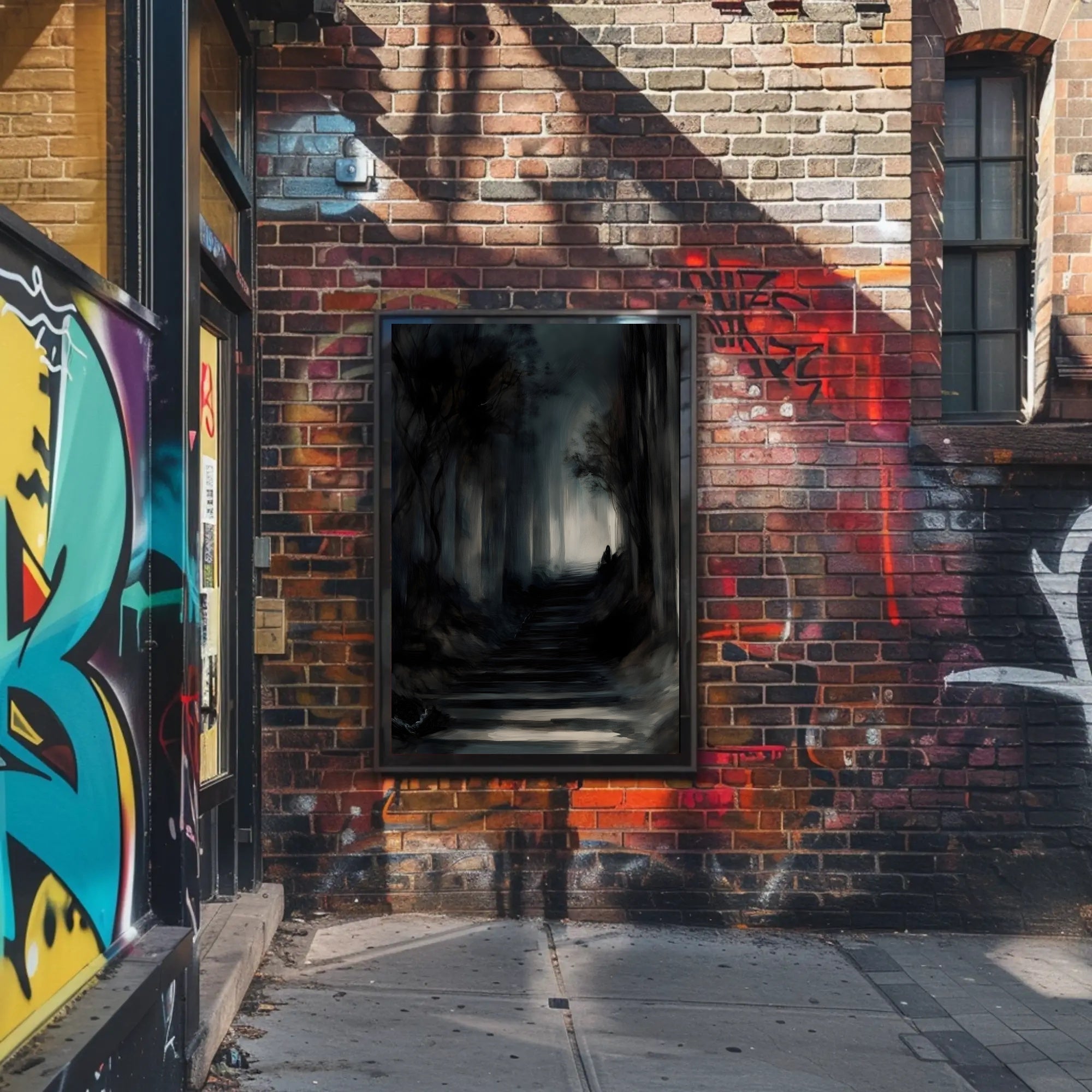 Mysterious Dark Forest Scene Artistry - Artistic Poster PosterGoat