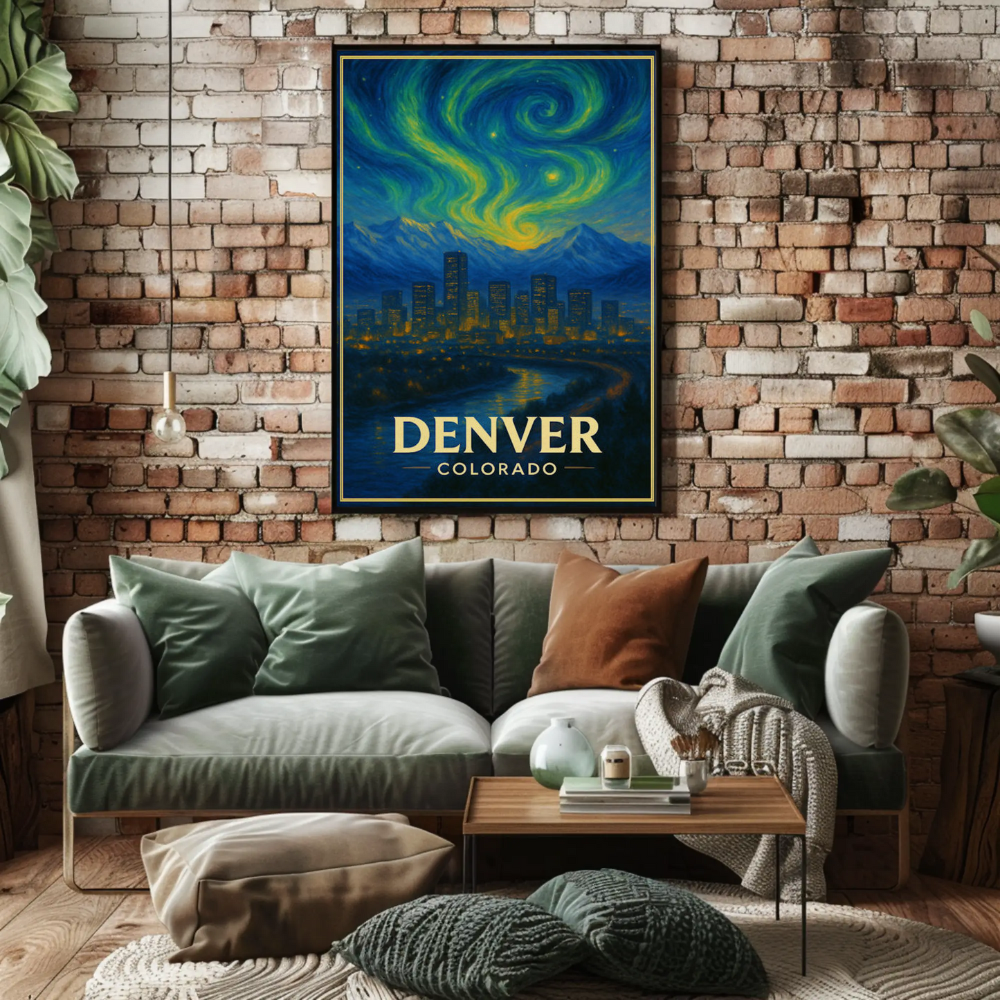 Denver Colorado Starry Night Mountainscape Travel Poster