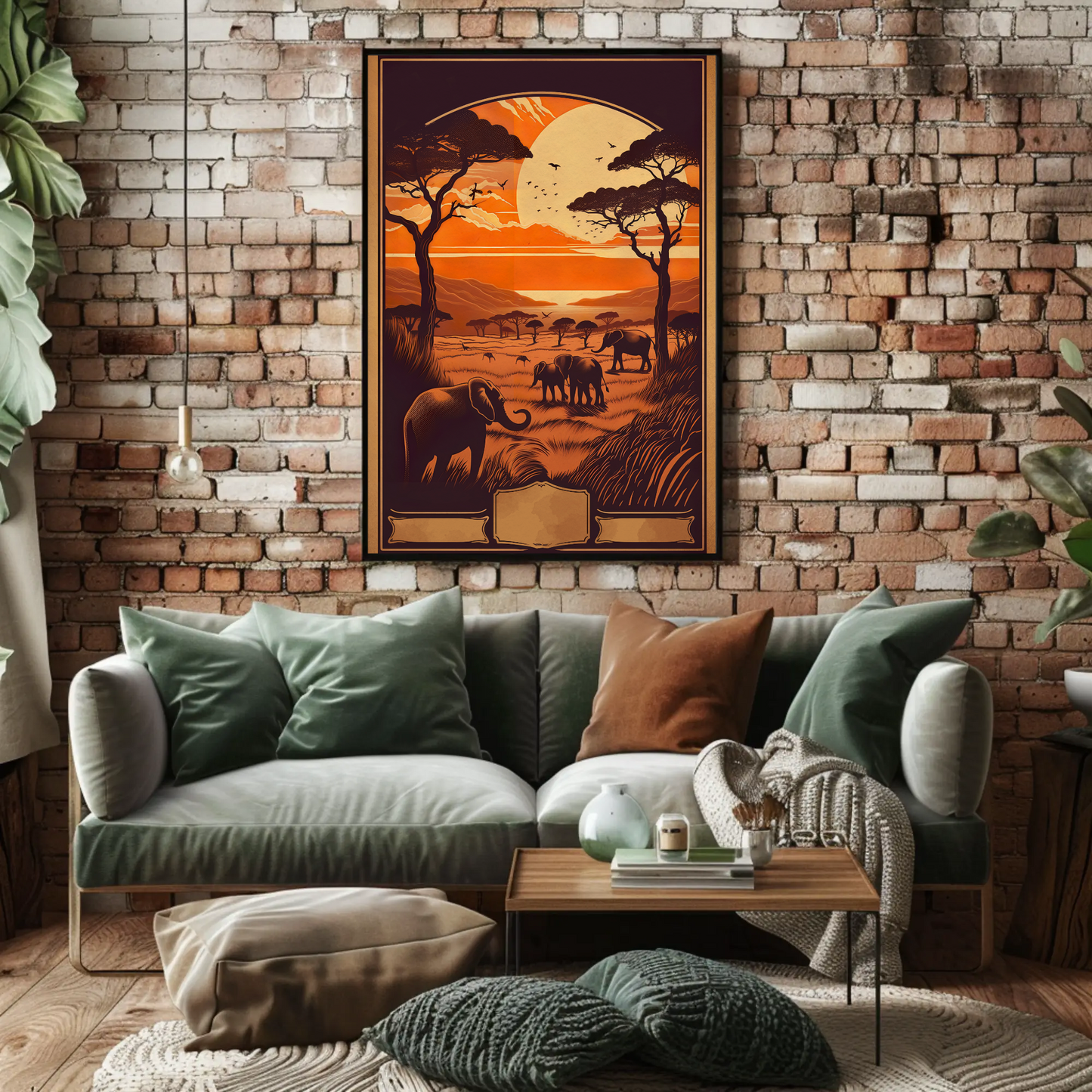 African Savanna Elephants Sunset Wildlife Travel Poster
