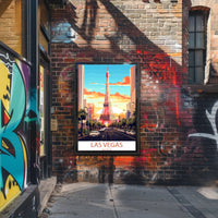 Las Vegas Cityscape with Eiffel Tower Travel Poster