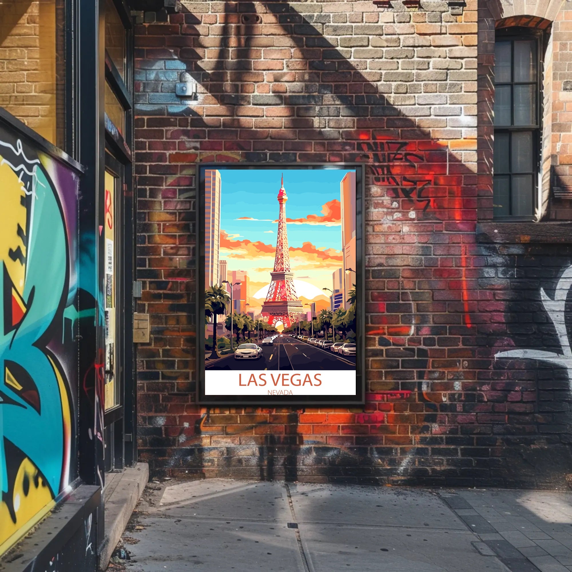 Las Vegas Cityscape with Eiffel Tower Travel Poster