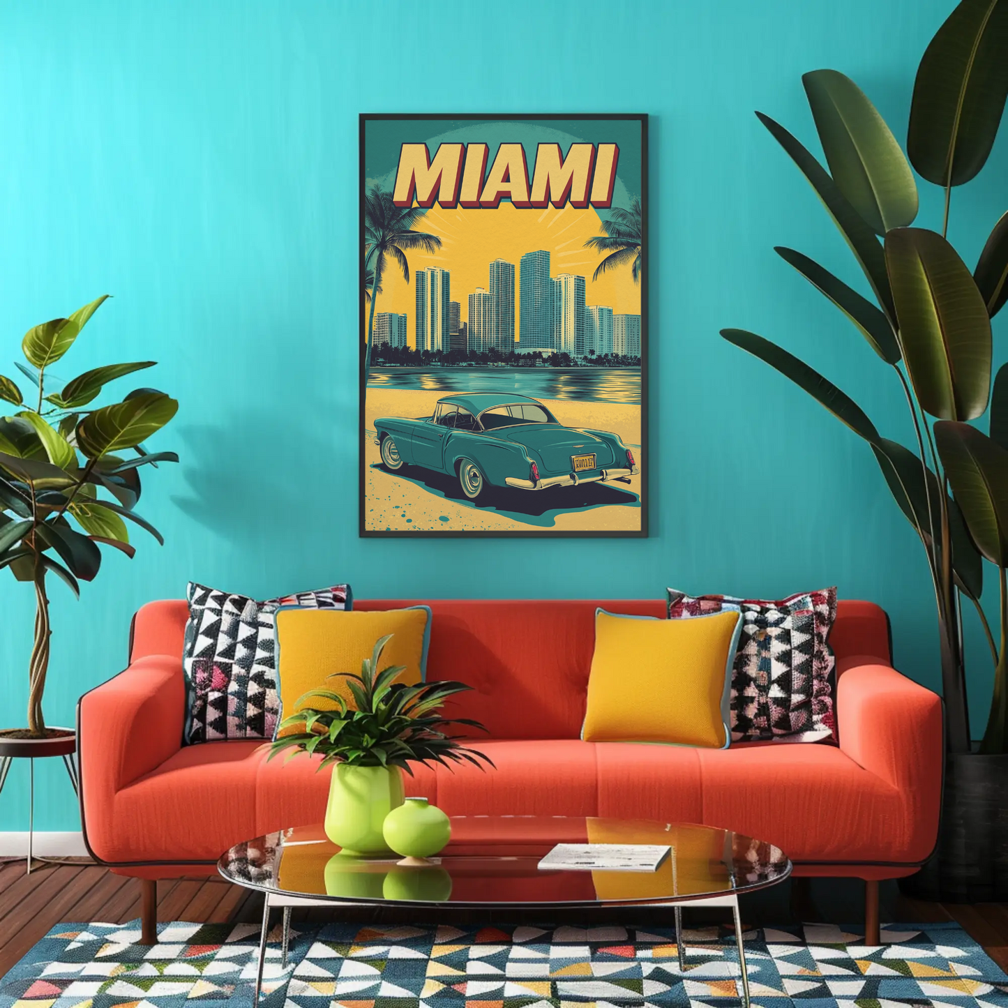 Miami Vintage Poster - Ocean Drive Retro Car