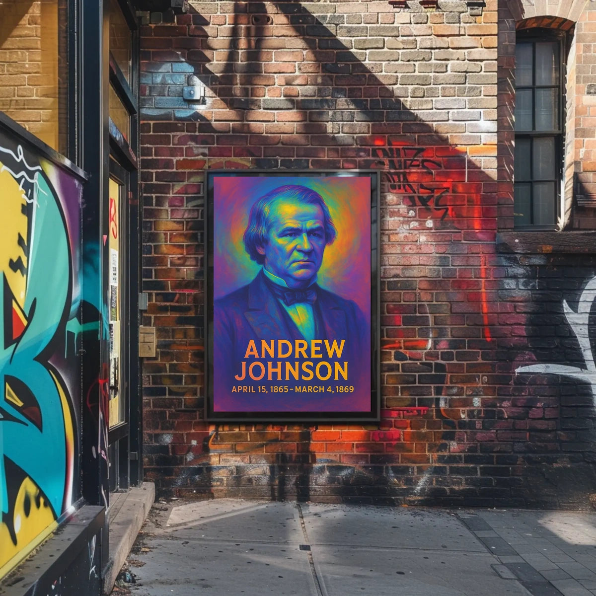 Andrew Johnson 17th President of the United States Neon Gradient Overlay Poster