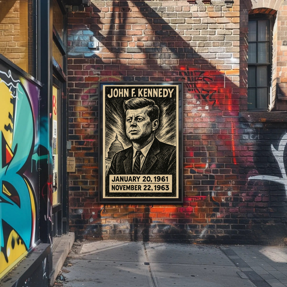 John F. Kennedy 35th President of the United States B & W Comic Sketch Poster