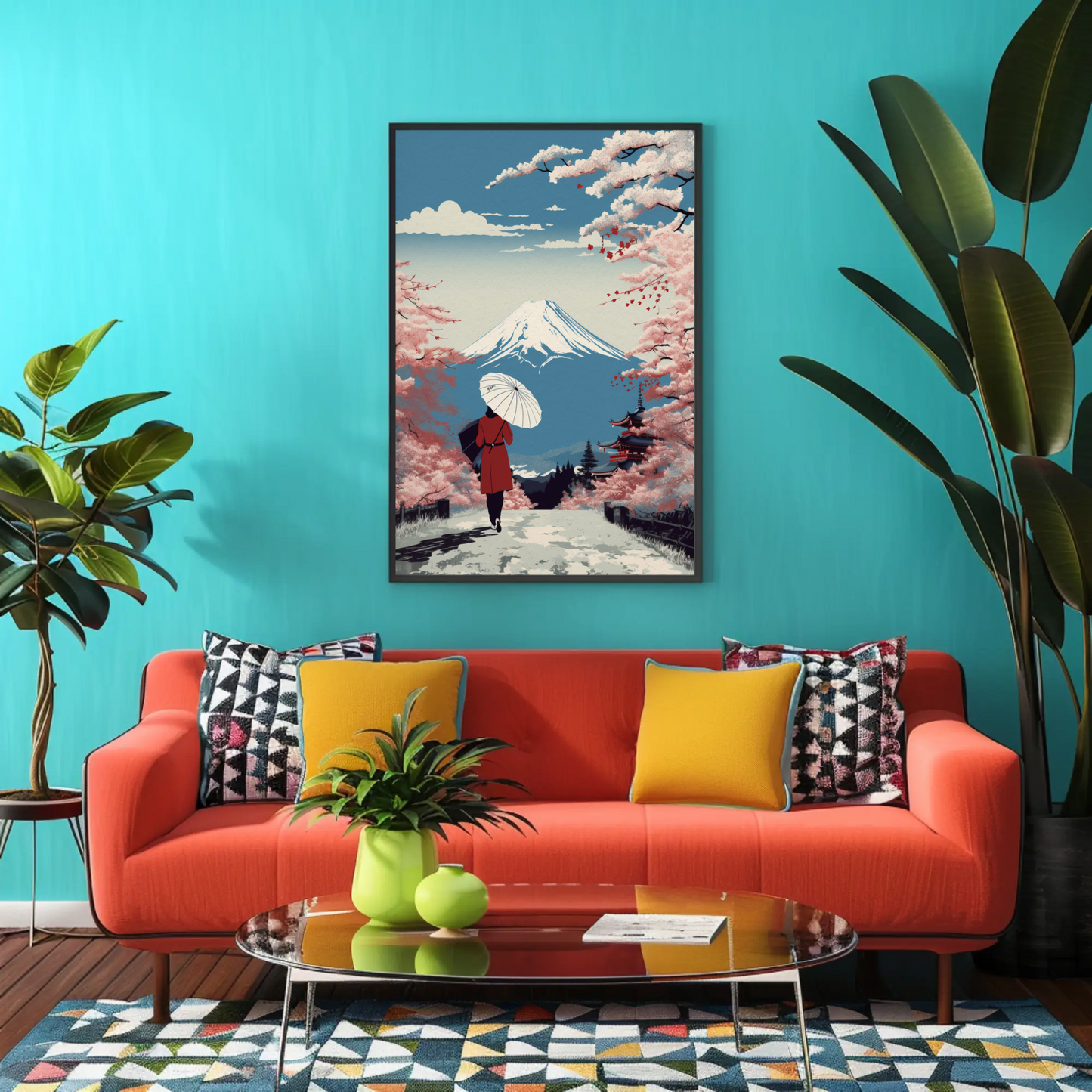 Japan Mount Fuji Cherry Blossoms Vintage Travel Poster