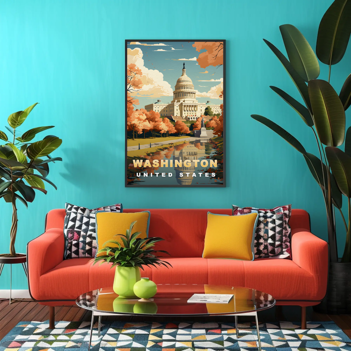 Washington D.C. Capitol Autumn Glow Vintage Travel Poster
