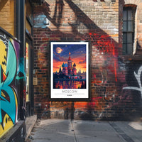 Moscow Nightscape Illustration: Enchanting Urban Cityscape Poster