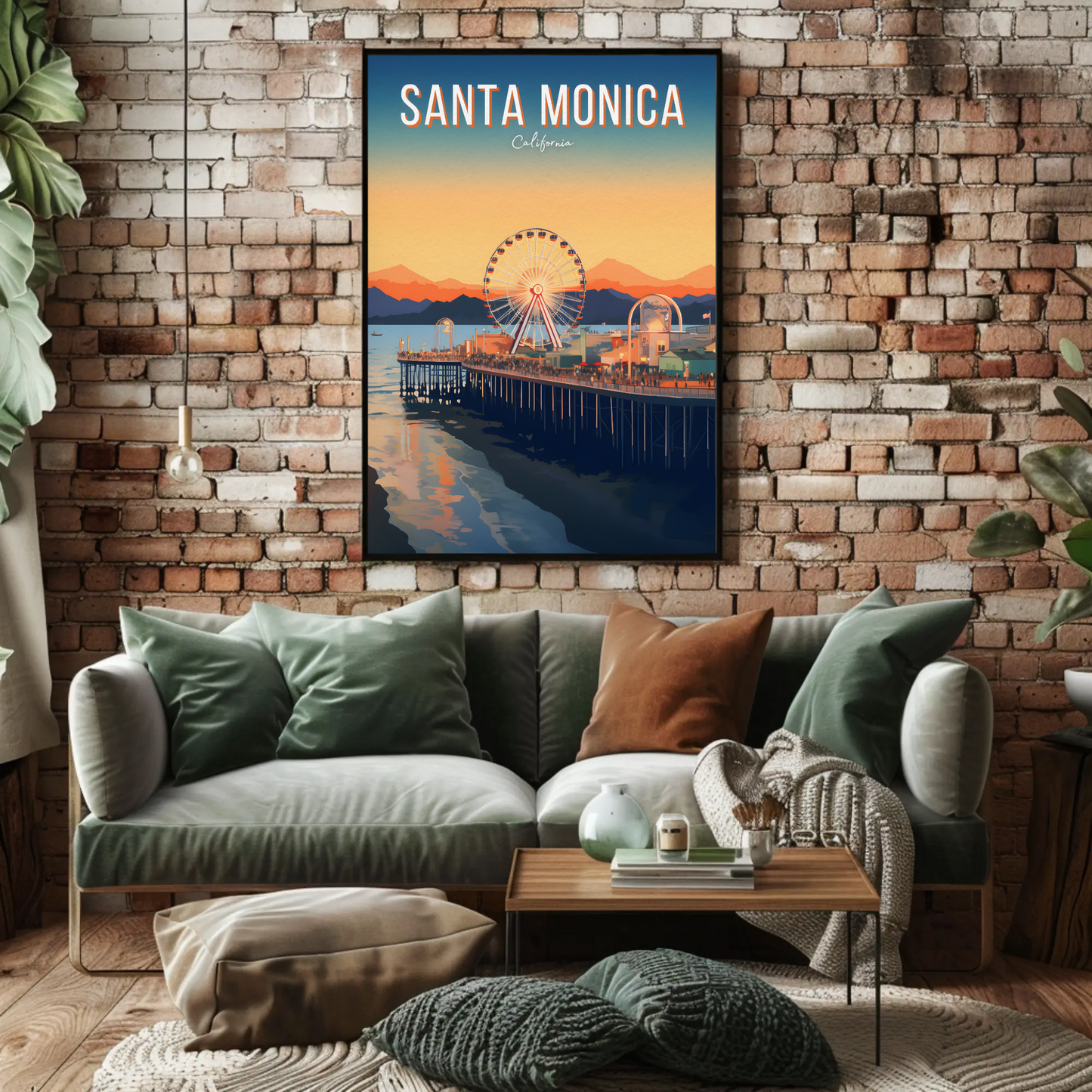 Santa Monica California Pier Sunset Ocean Ferris Poster