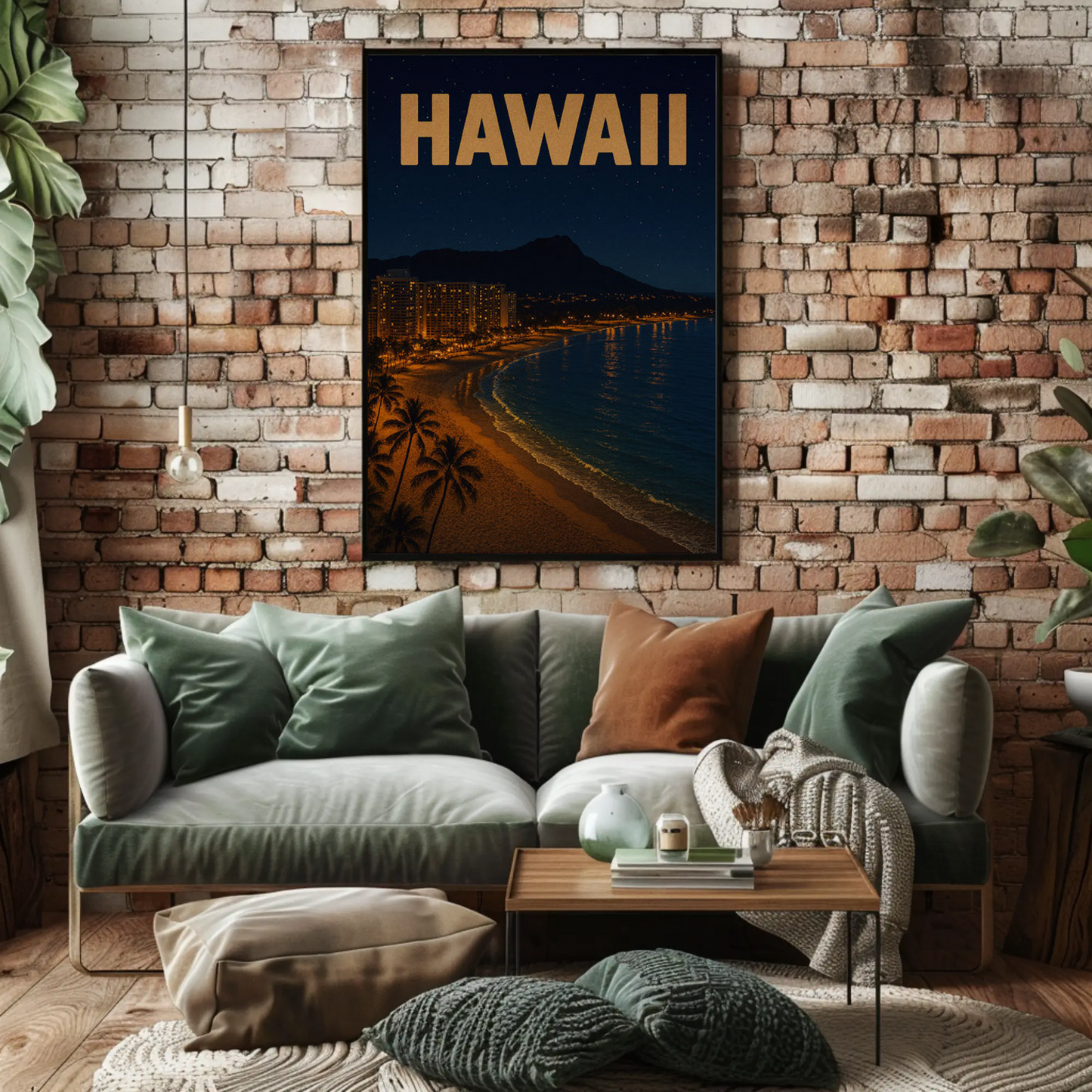 Hawaii Coastline At Night With Hotels Travel Poster