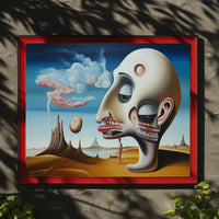 Surreal Human Head in Desert Landscape Art Poster
