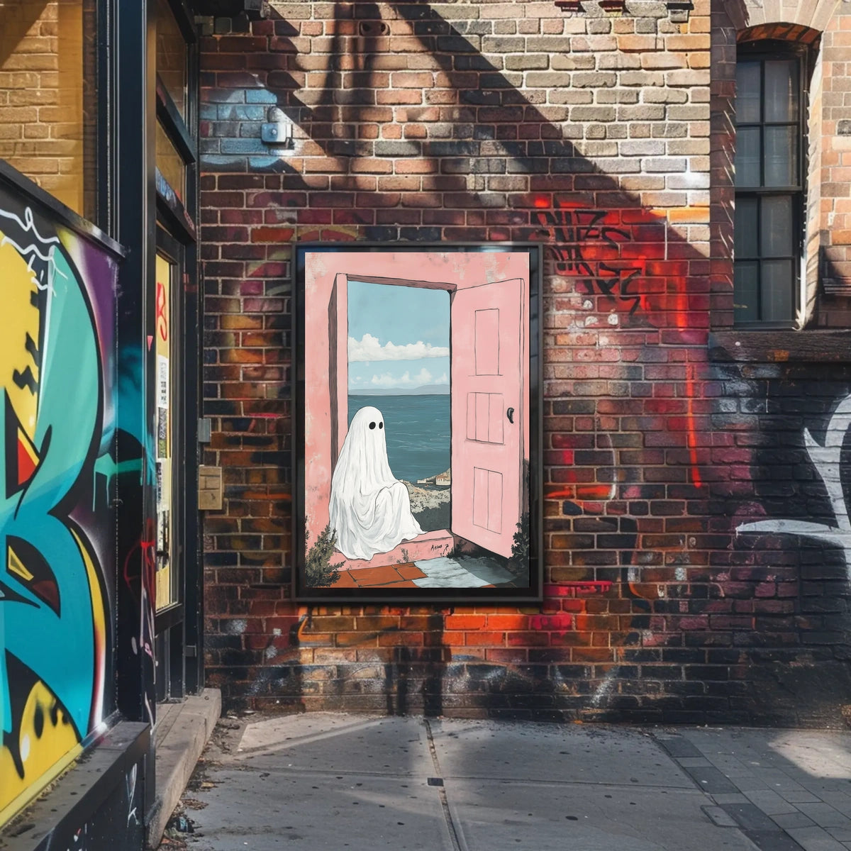 Ghostly Figure Ocean View Whimsical Surreal Pastel Poster