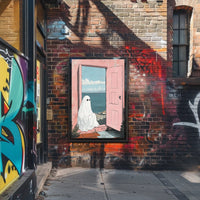 Ghostly Figure Ocean View Whimsical Surreal Pastel Poster