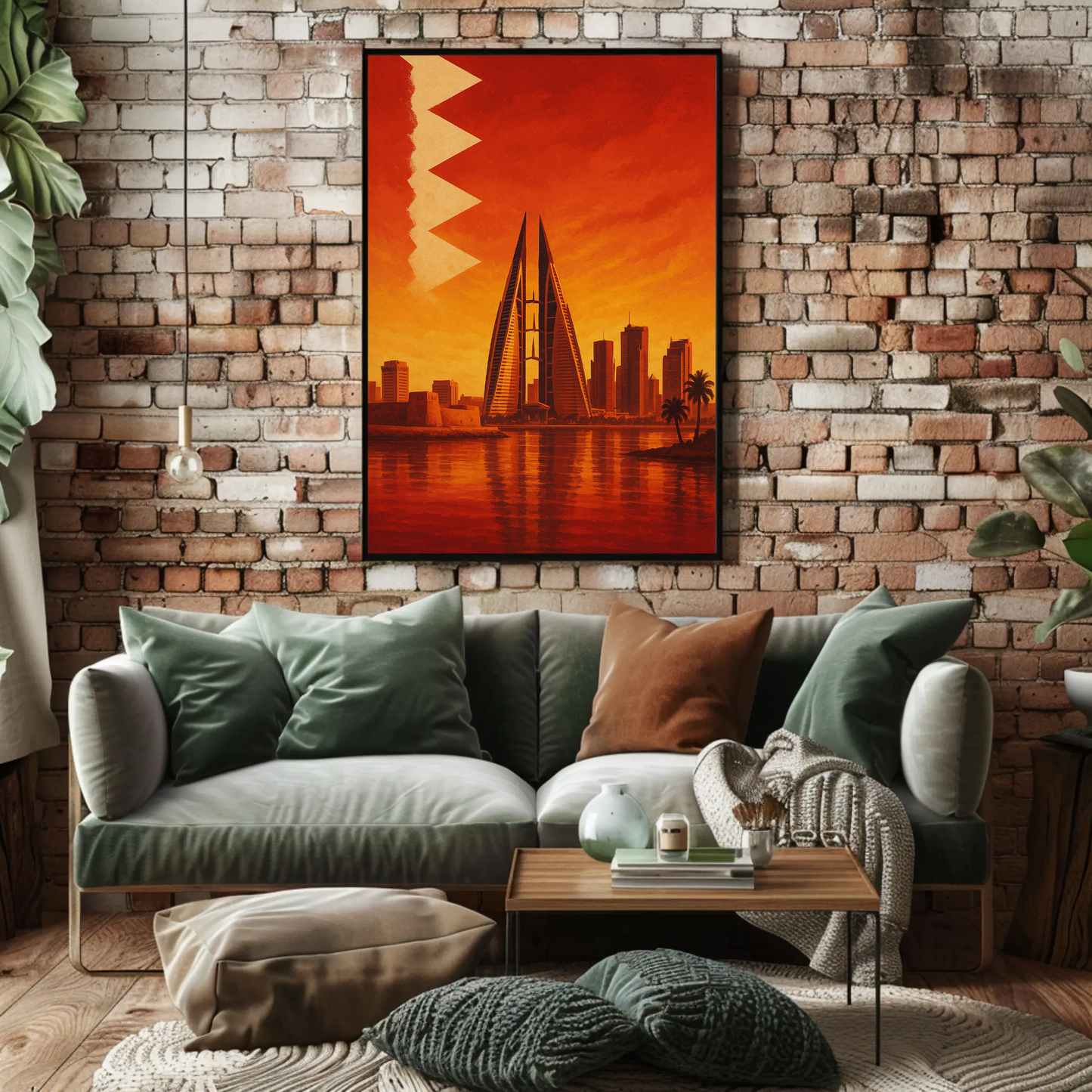 Bahrain Sunset Skyline Vintage Travel Poster