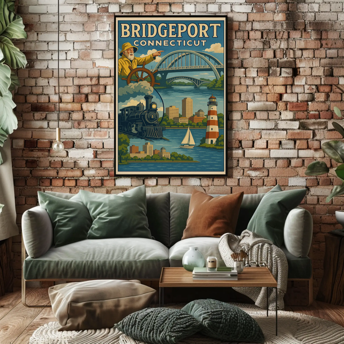 Bridgeport Connecticut Vintage Maritime Transport Travel Poster