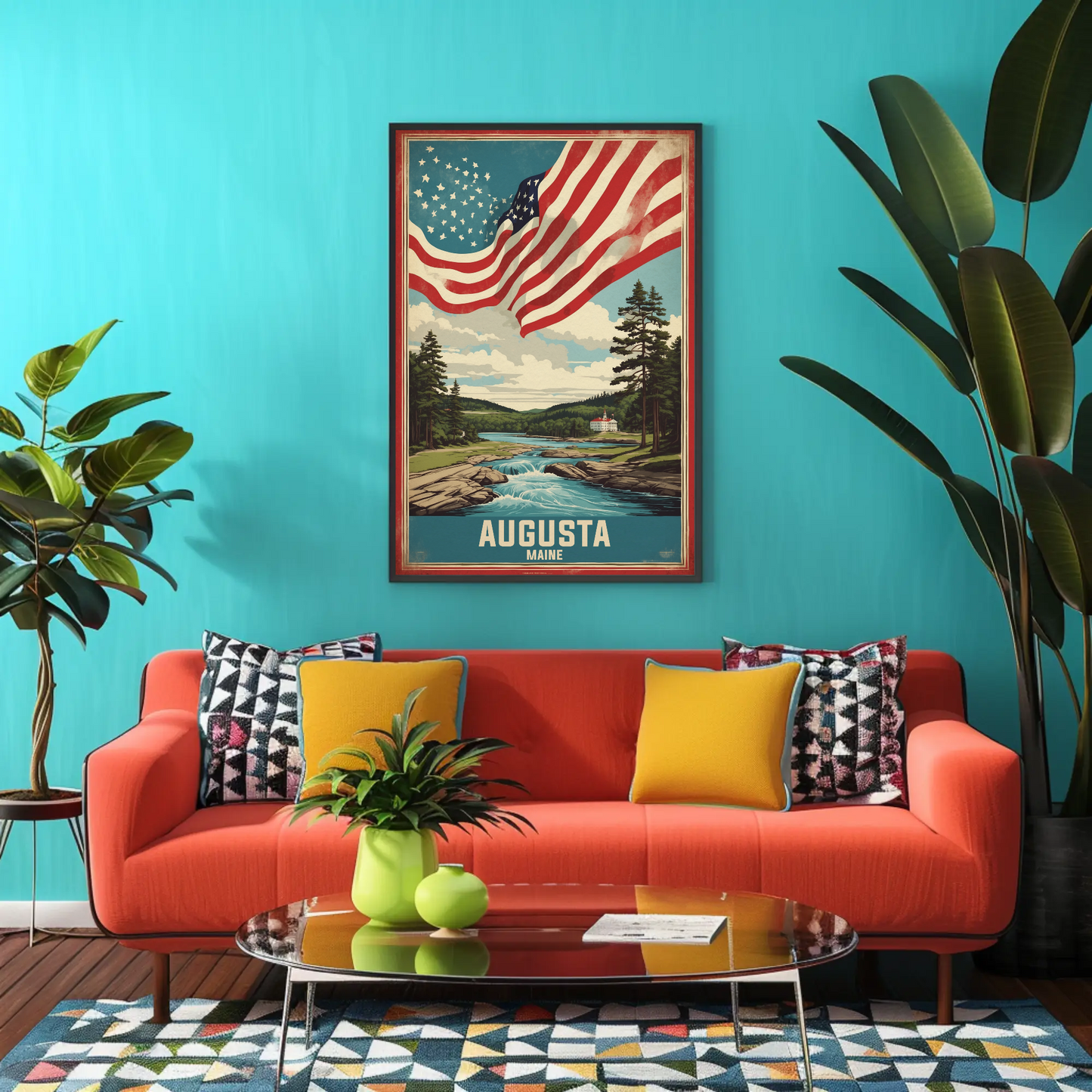 Augusta Maine River Retreat Vintage Travel Poster