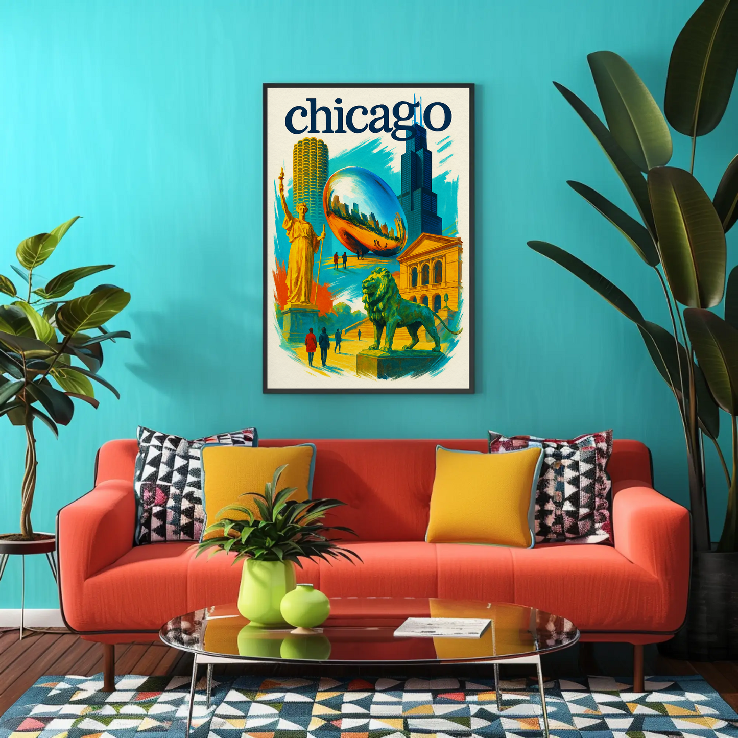 Chicago Lion Bean Willis Art Urban Vintage Travel Poster Wall Art