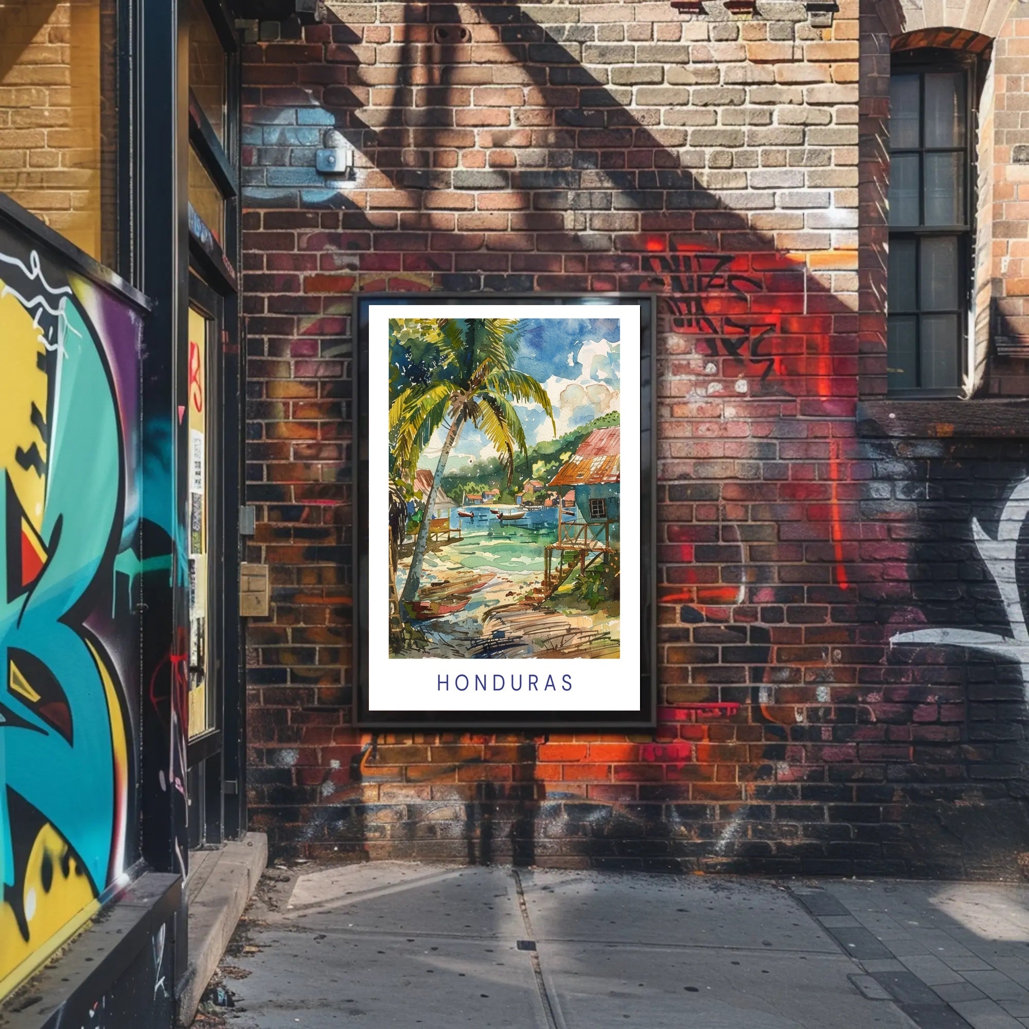 Honduran Coastal Village Serene Watercolor Art Travel Poster PosterGoat