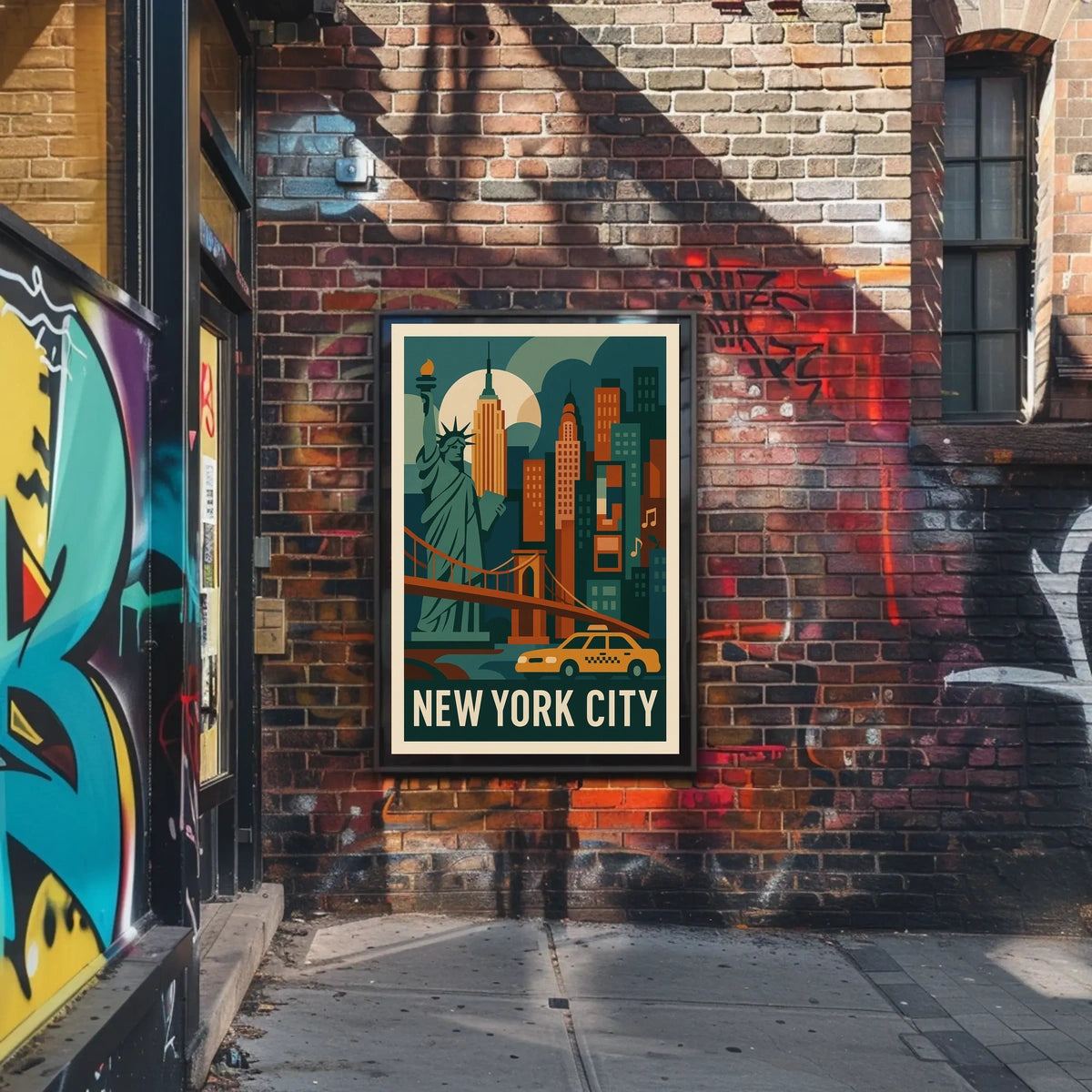 New York City Neon Skyline Cityscape Poster Retro Wall Art