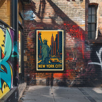 New York City Neon City Comic Art Poster Retro Wall Art