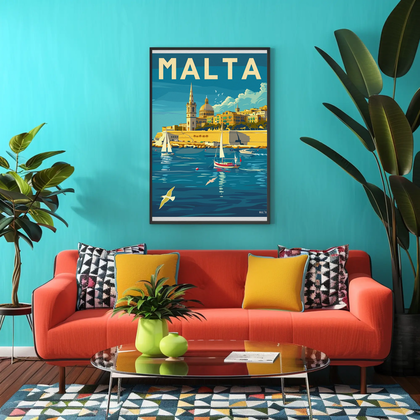 Malta Vintage Travel Poster - Mediterranean Harbor