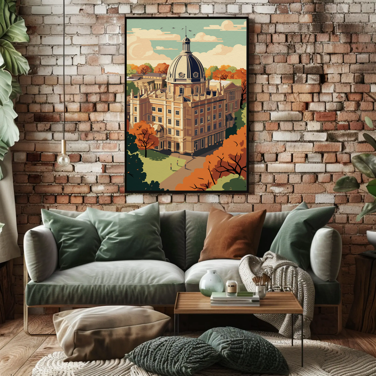 Oxford University England Autumn Historic Campus Travel Poster