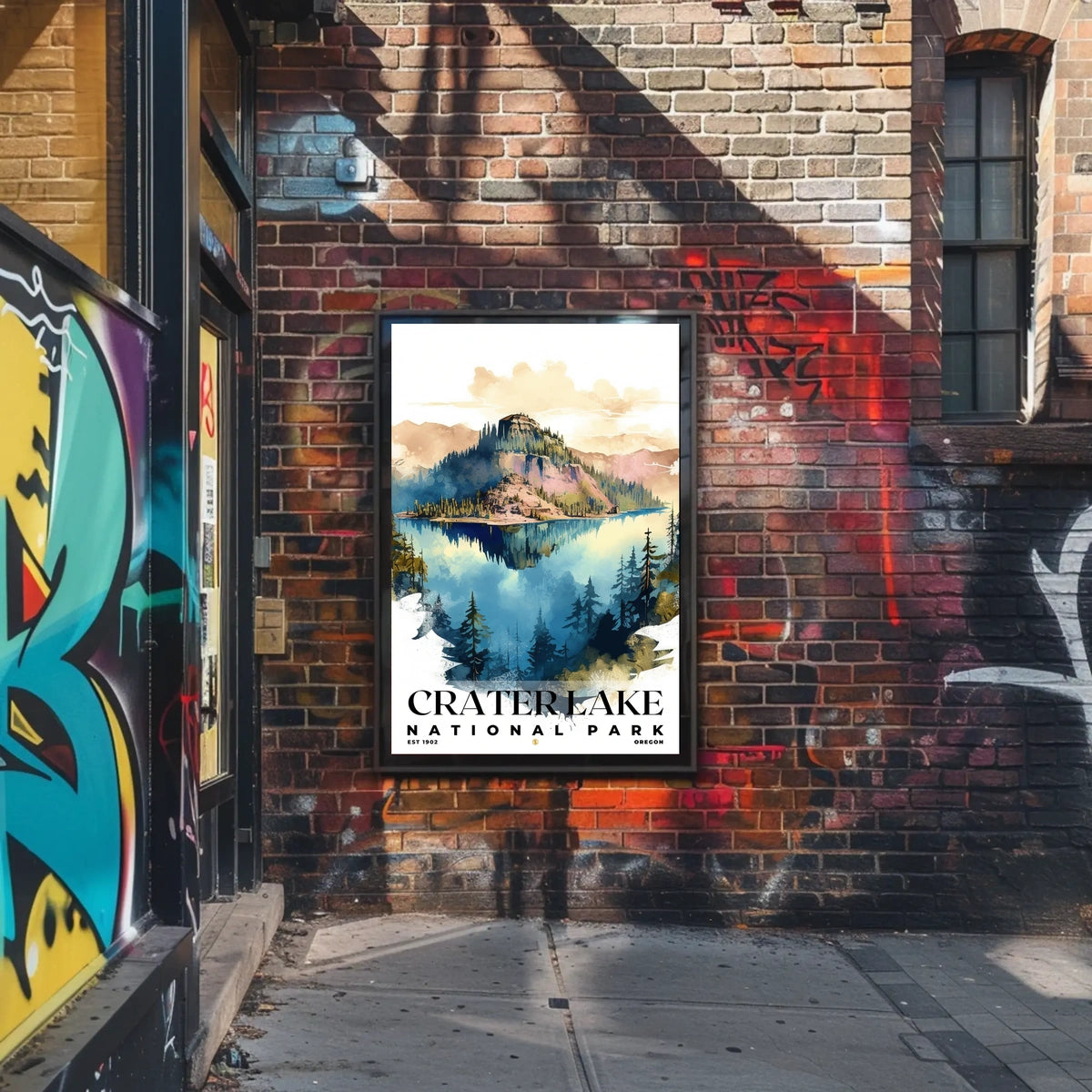 Crater Lake Watercolor Wall Art Poster