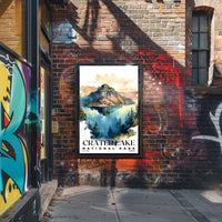 Crater Lake Watercolor Wall Art Poster