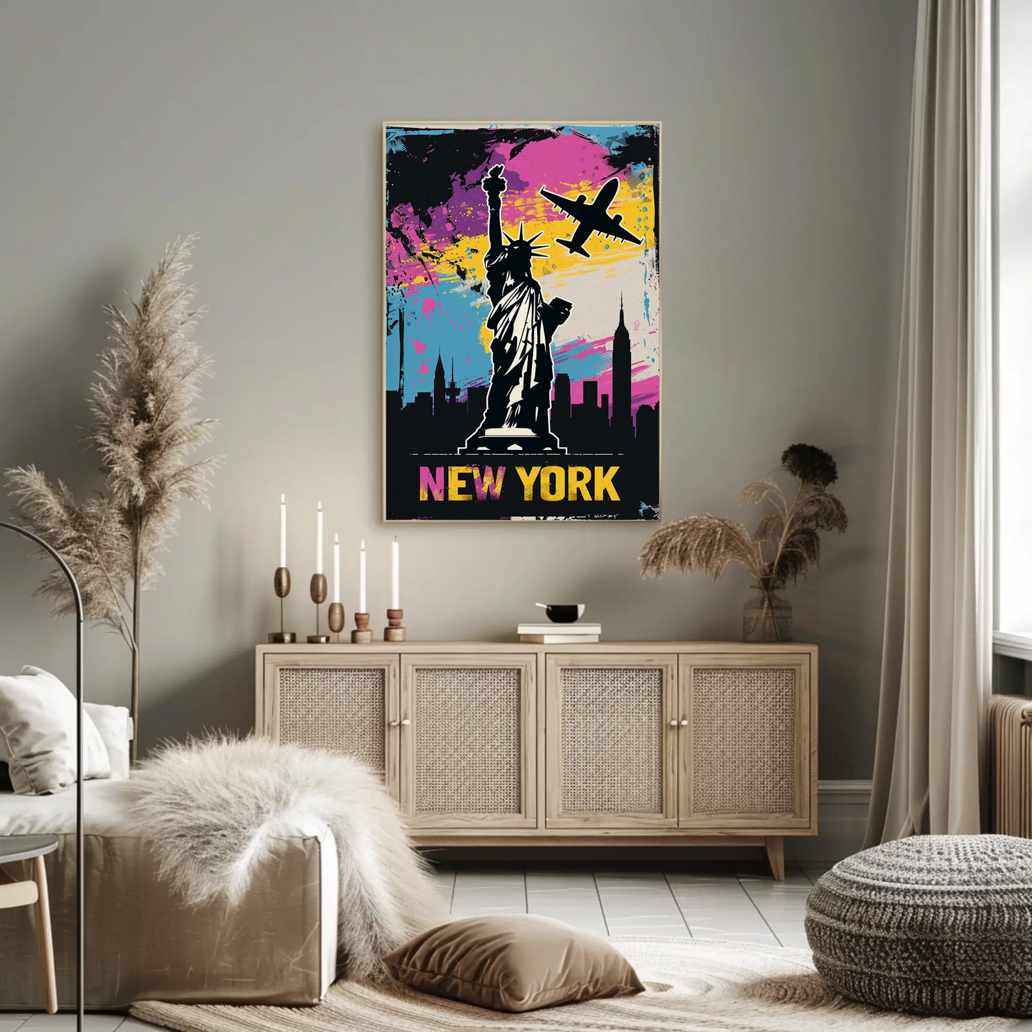 New York Skyline and Statue of Liberty Vintage Style Poster