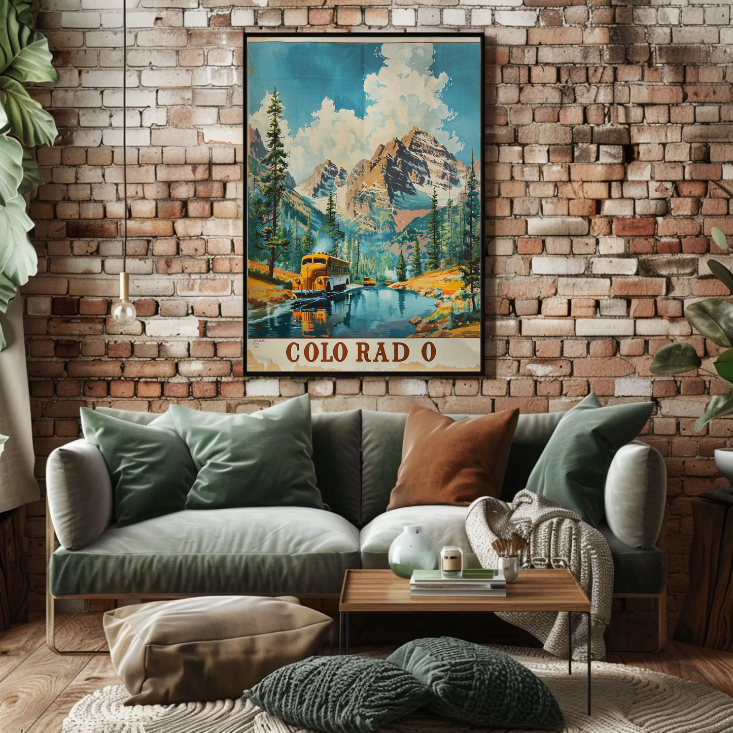 Colorado Rocky Mountains Forest Bus River Travel Poster