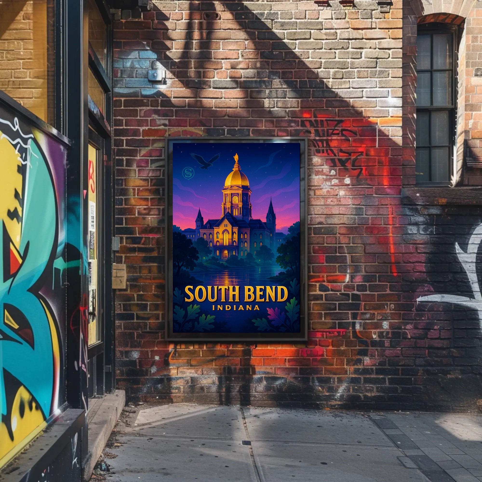Illuminated Landmark in South Bend Poster