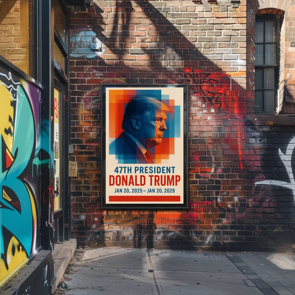 Donald Trump Visionary Leadership Side Profile Geometric Red Blue Patriot Poster
