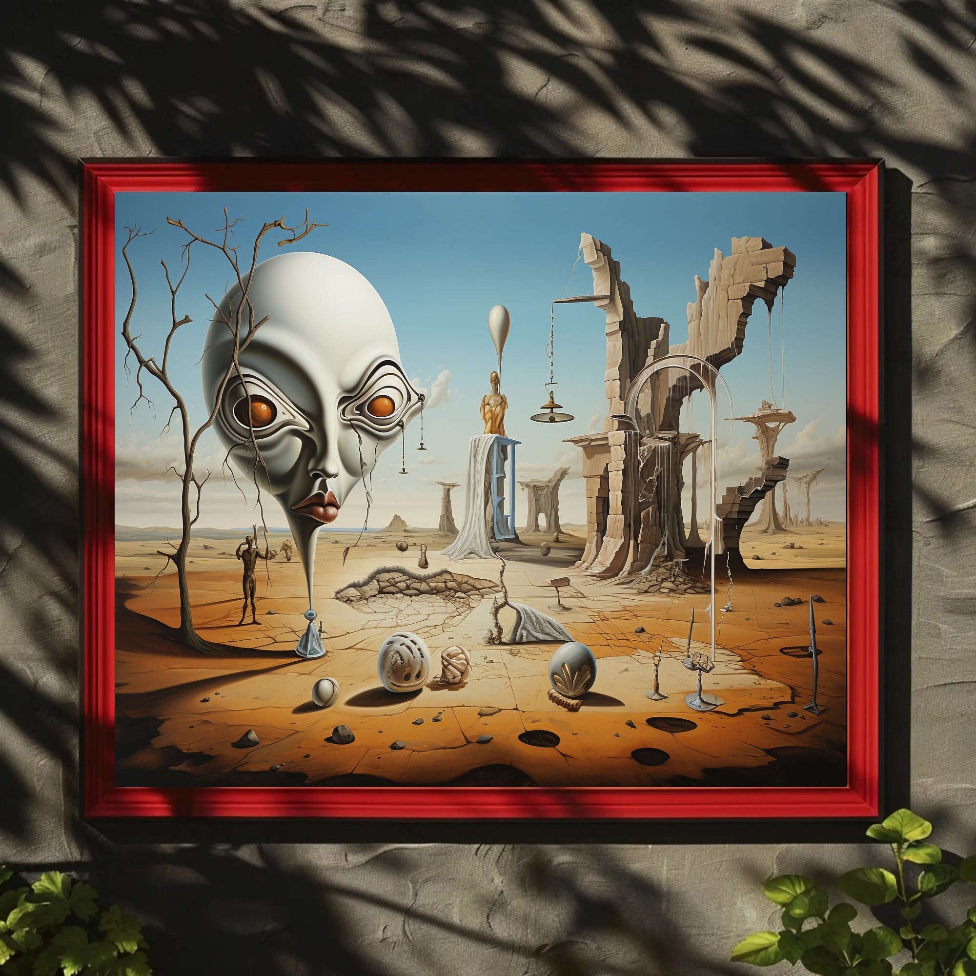 Surreal Desertscape with Abstract Alien Figure Artistic Poster