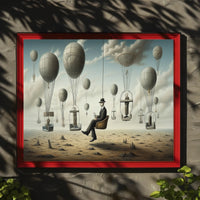 Surreal Hot Air Balloons on Desert Futuristic Sci-Fi Poster