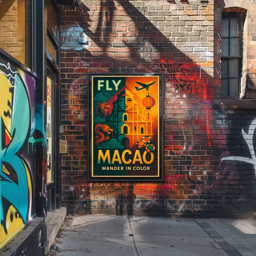 Fly Macao Travel with Vibrant Cultural Adventure Travel Poster PosterGoat