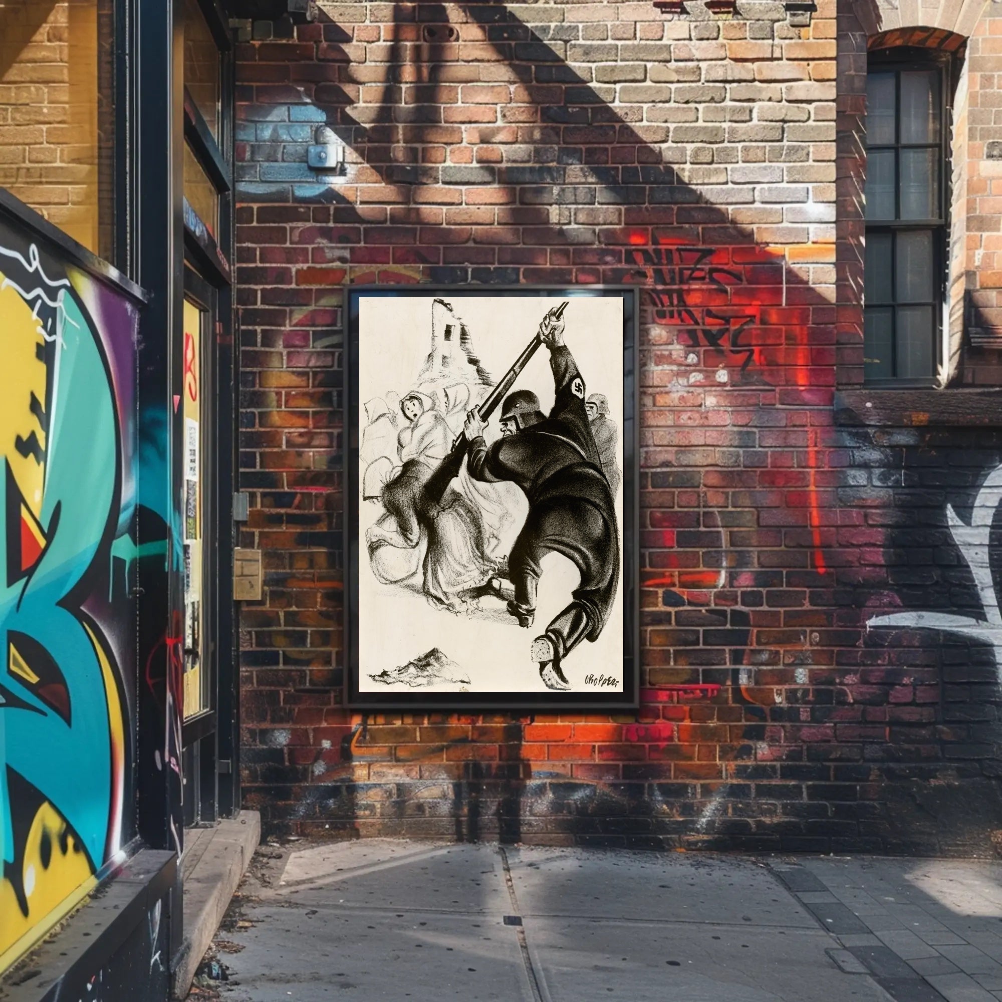 Oppression Depicted in Wartime Illustration Poster PosterGoat