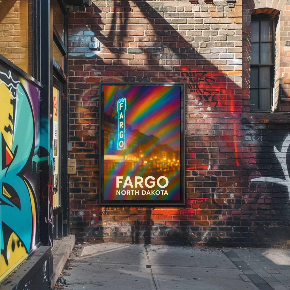 Fargo North Dakota Vibrant Cityscape Digital Painting Impressionism Urban Travel Poster