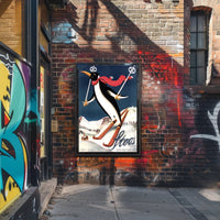 Whimsical Penguin Ski Adventure Travel Poster PosterGoat