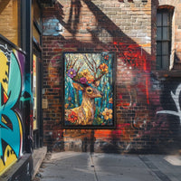 Deer in Vibrant Stained Glass Art Poster