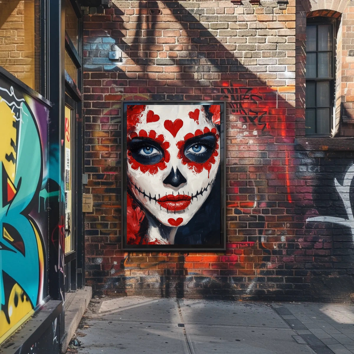 Day of the Dead Face Face Makeup Red Hearts Poster