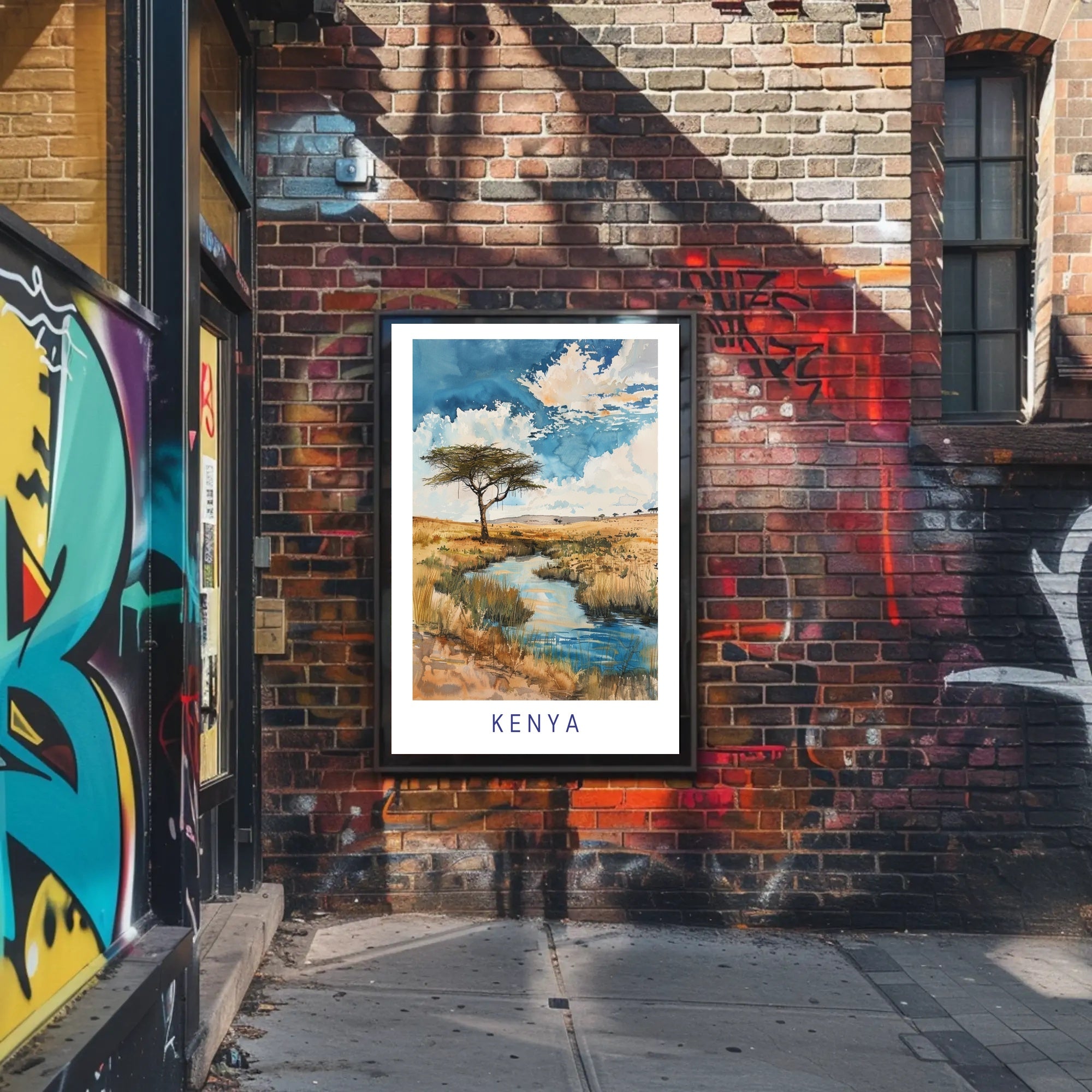 Kenya Savanna Watercolor Landscape Travel Poster PosterGoat