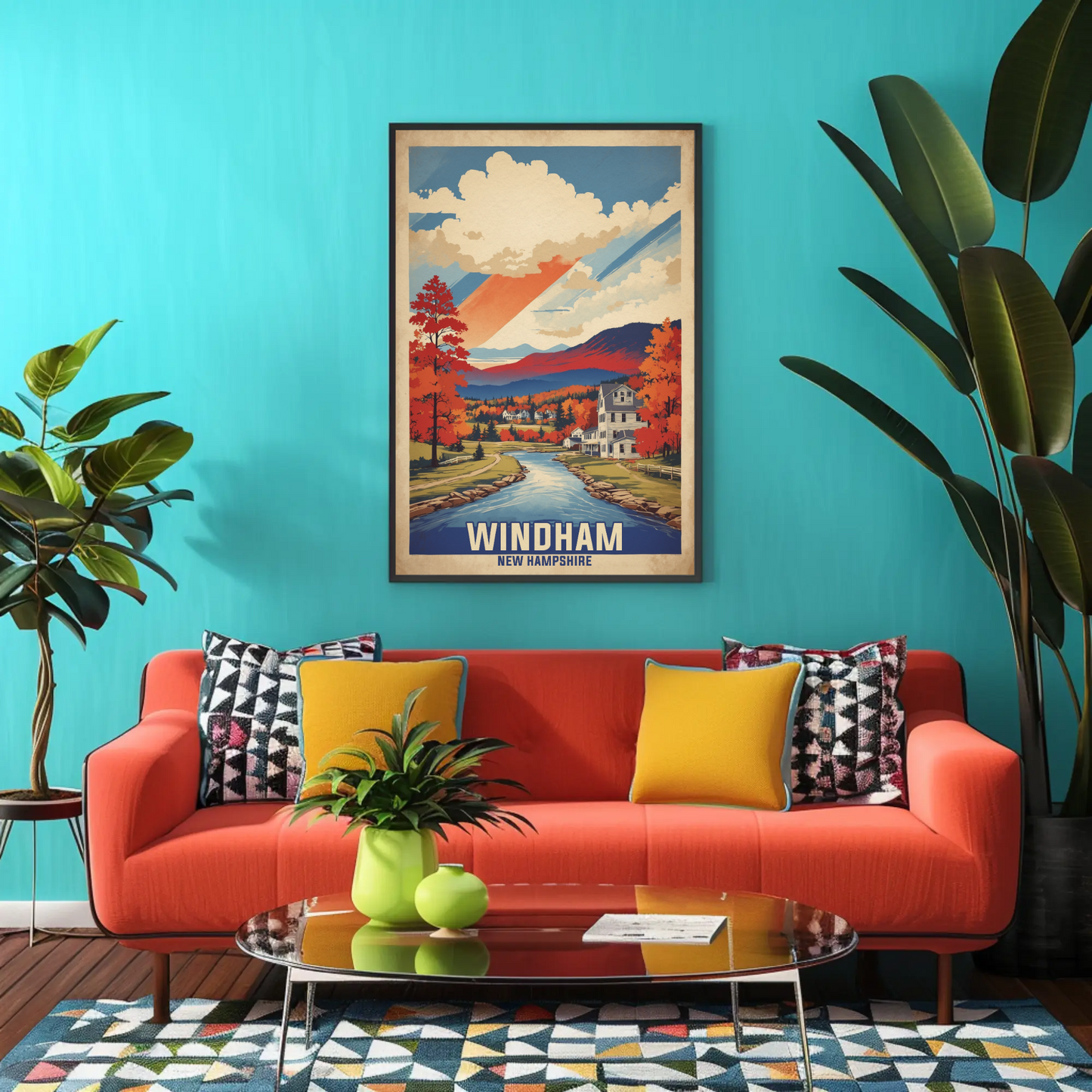 Windham Maine Lakeside Flag Retreat Vintage Travel Poster
