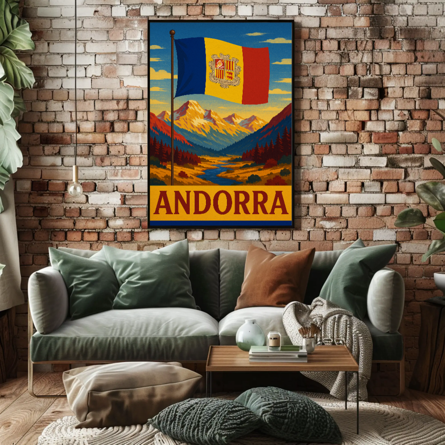 Vintage Andorra Mountain Landscape Travel Poster