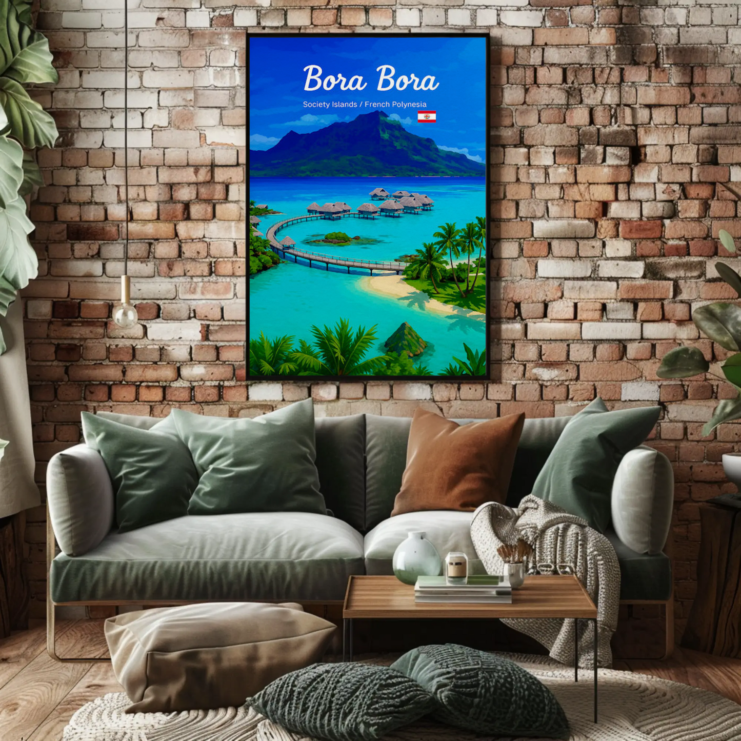 Bora Bora Society Islands Overwater Bungalows Travel Poster