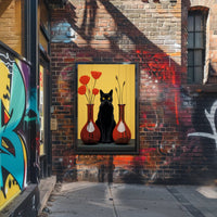 Black Cat And Red Vases Poster