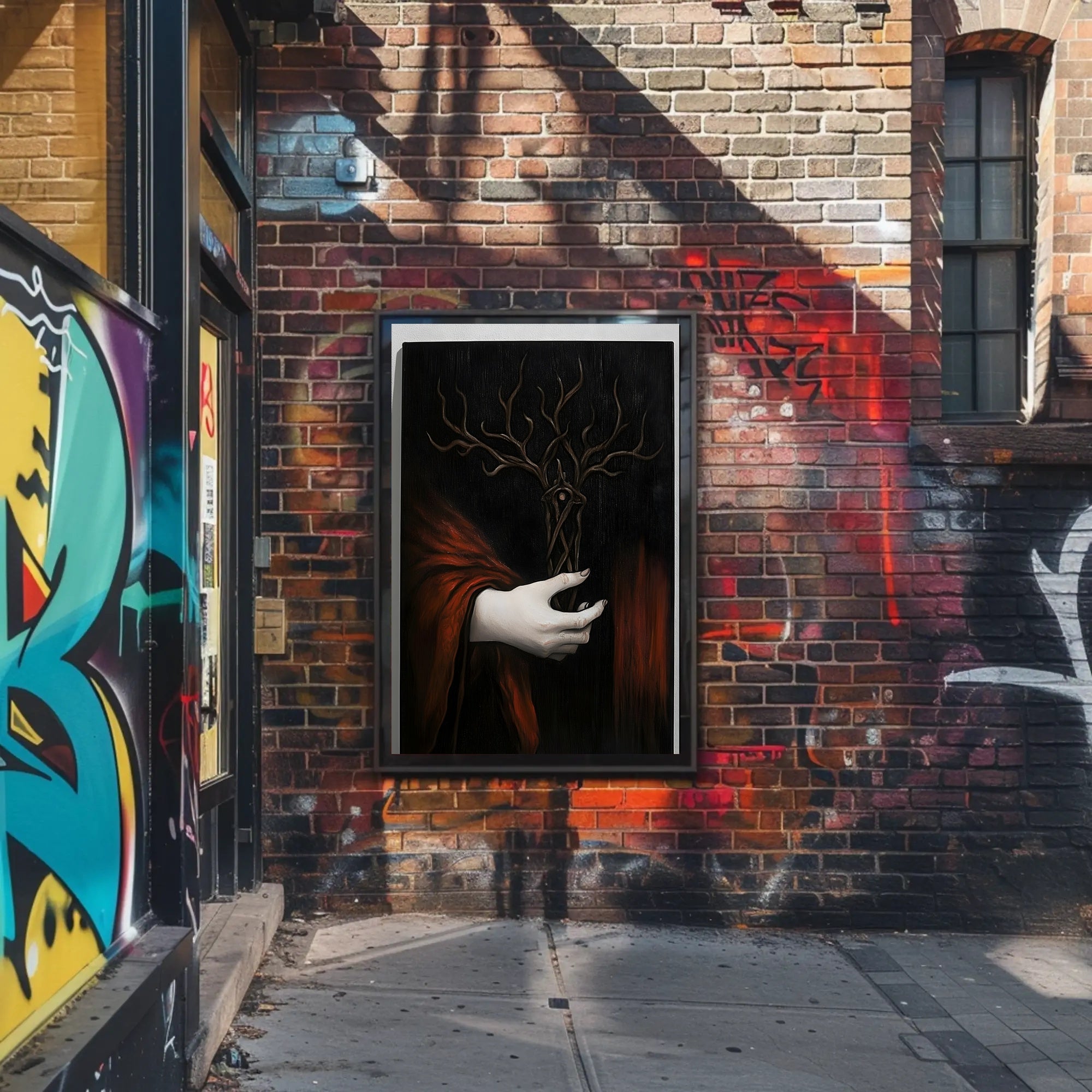 Surreal Hand Art with Red Fabric Abstract or Artistic Poster PosterGoat