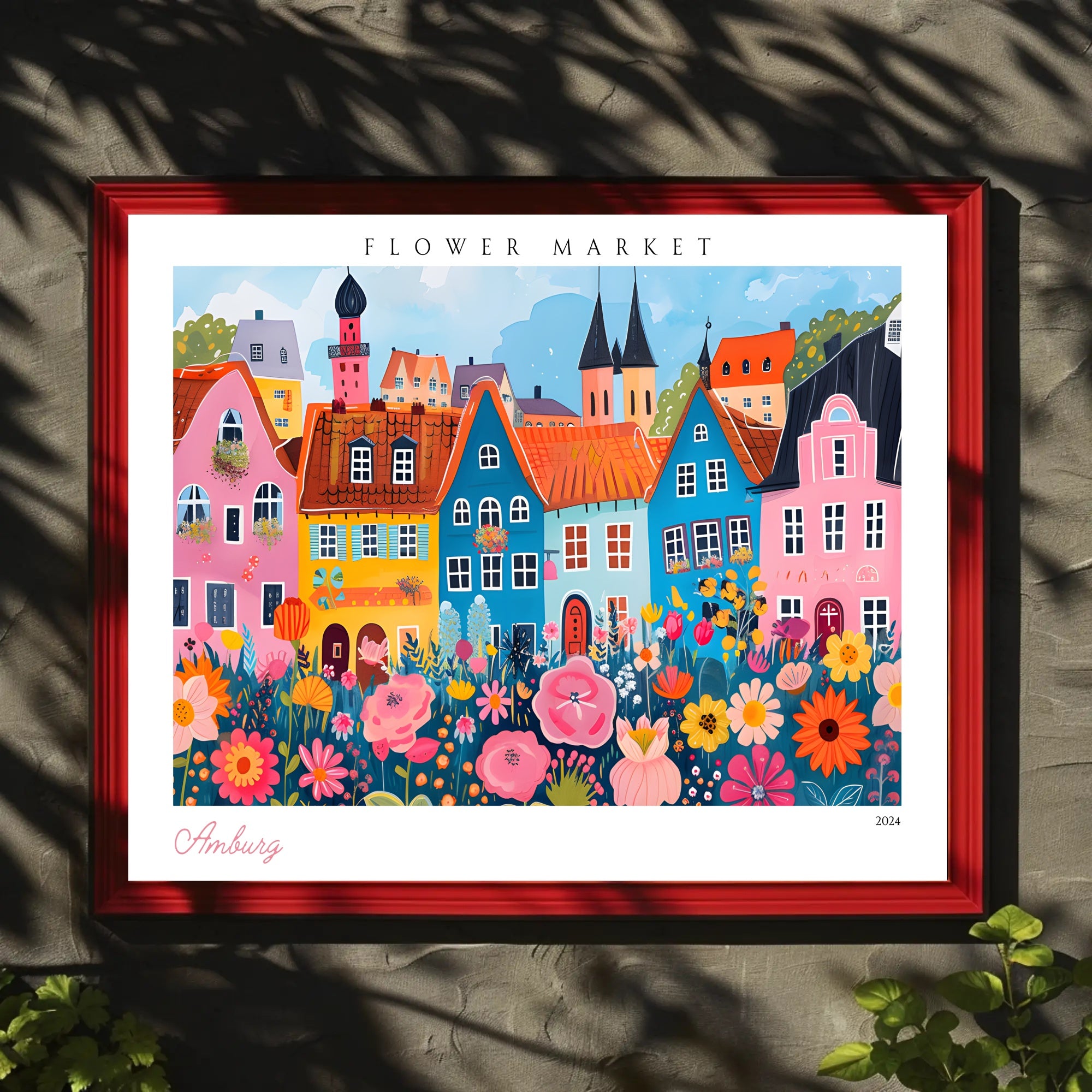 Colorful Flower Market Scene Poster PosterGoat